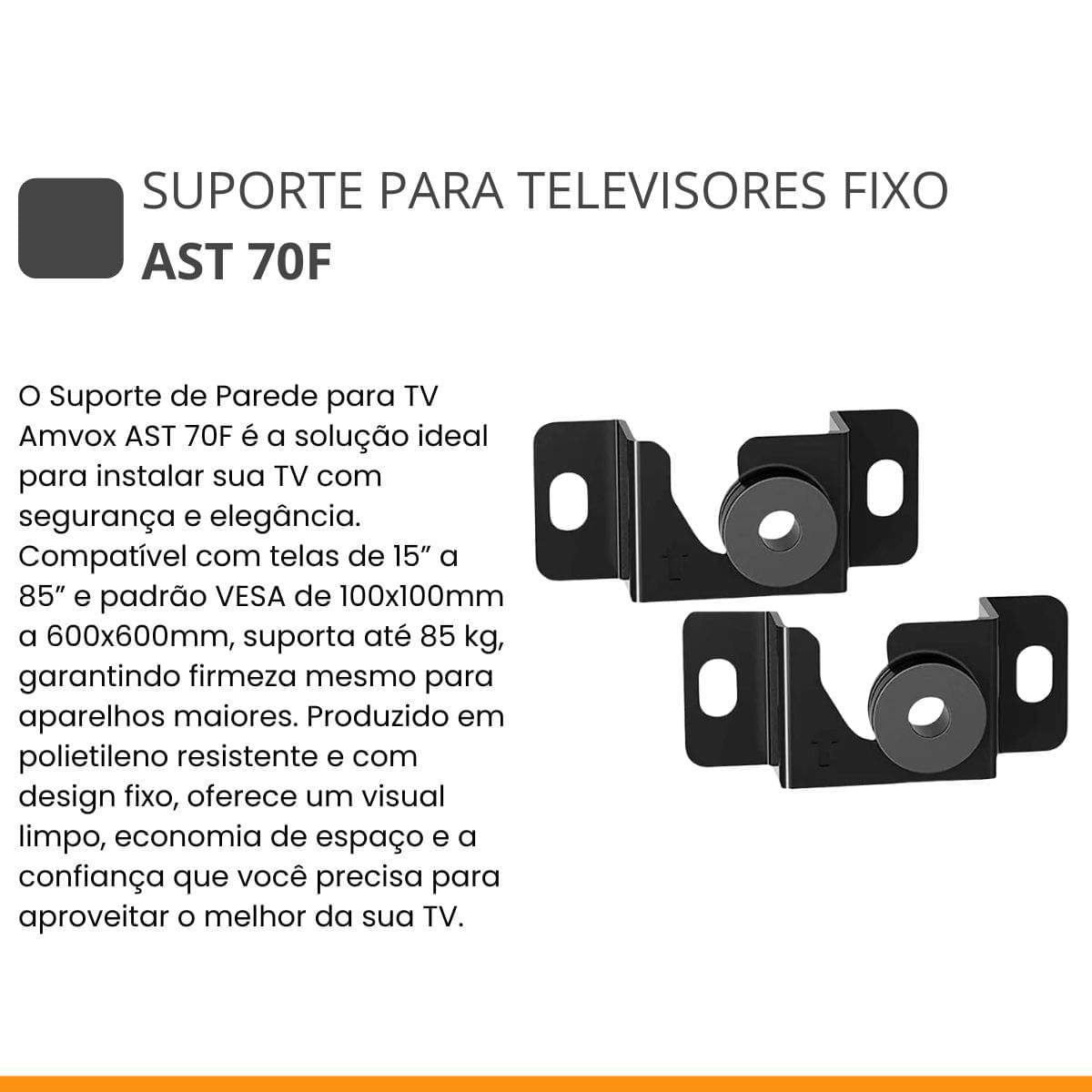 Suporte de Parede Para TV Fixa 15" A 85" Amvox AST 70F VESA Black - Imagem 5