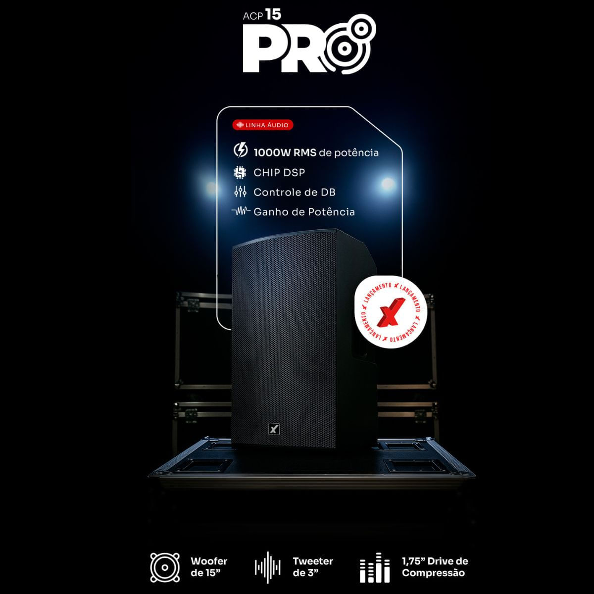 Caixa De Som Profissional Amvox 1000W ACP 15 PRO Woofer 15" TWS BT Bivolt - Imagem 9