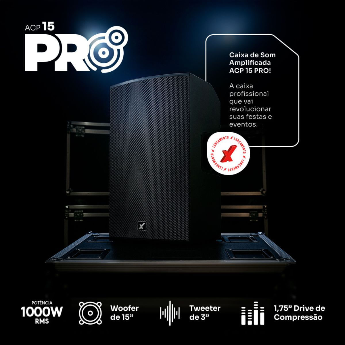 Caixa De Som Profissional Amvox 1000W ACP 15 PRO Woofer 15" TWS BT Bivolt - Imagem 8
