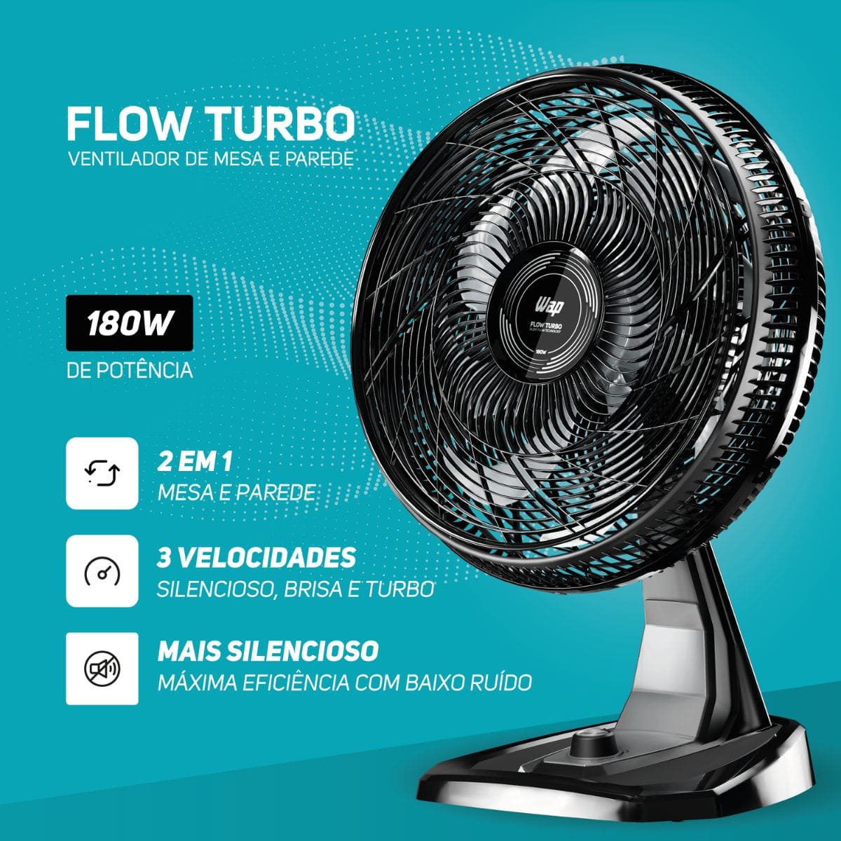 Ventilador Mesa e Parede 180W 8 Pás 50cm WAP FLOW TURBO 127V - Imagem 10